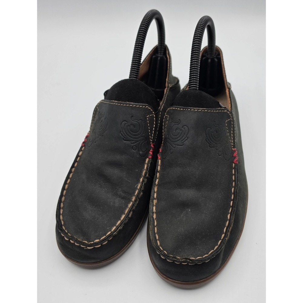 OluKai Nohea Nubuck Shoes Womens 7 Black Excellent Slip On Loafers 20174-4034